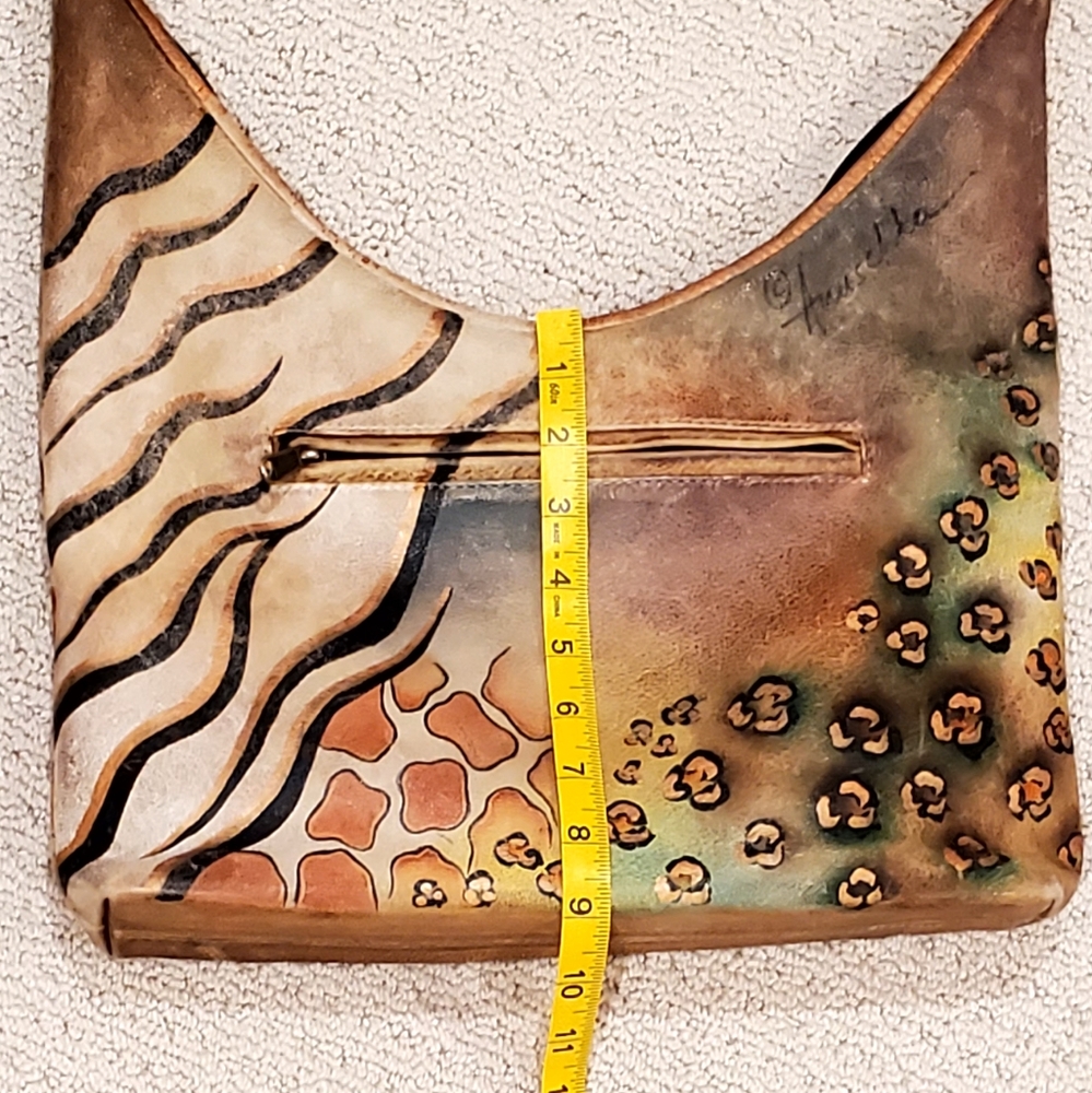 Anuschka Signed Leather Handpainted African Safari+Animal Prints Shoulder Bag - Picture 12 of 16